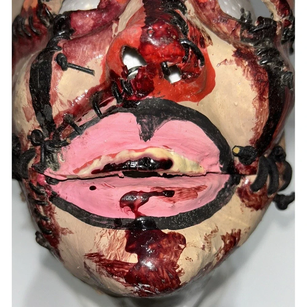 Mask Scarred Scary Bloody Zombie‎ Halloween Adult Face Stitches Vintage